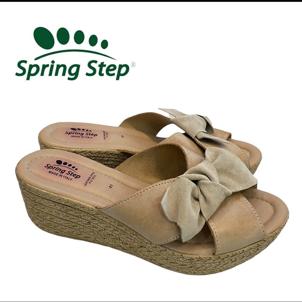 Spring Step Italian Leather Espadrille Slide Wedge Sandals 9.5 10 41